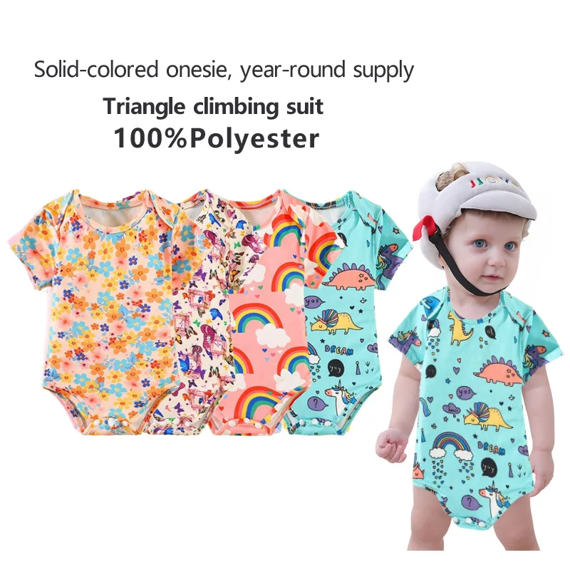 

Unisex Triangle climbing suit Newborn Baby Boy Clothes Summer 0-12M Cartoon Baby Girl Clothes Print Bodysuits Short Sleeve Bebe
