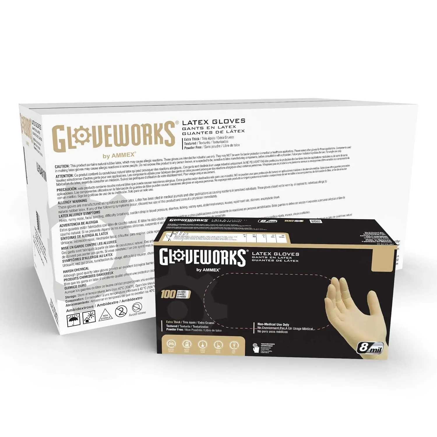 

HD Industrial Ivory Latex Gloves, Case of 1000, 8 Mil, Size Medium, Powder Free, Textured, Disposable