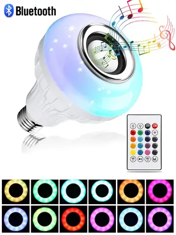 AC 85-265V 12W E27 LED Light Bulb with Bluetooth Speaker Music Remote Control Color Changing RGB Lamp for Bedroom Party Decor