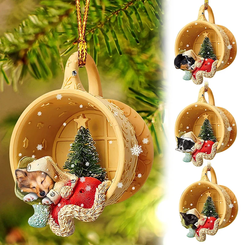 Cute Pet Dog Puppy 2D Acrylic Ornament Christmas Tree Hanging Pendants For Home New Yrar Xmas Gift 2025 Festive Party Supplies