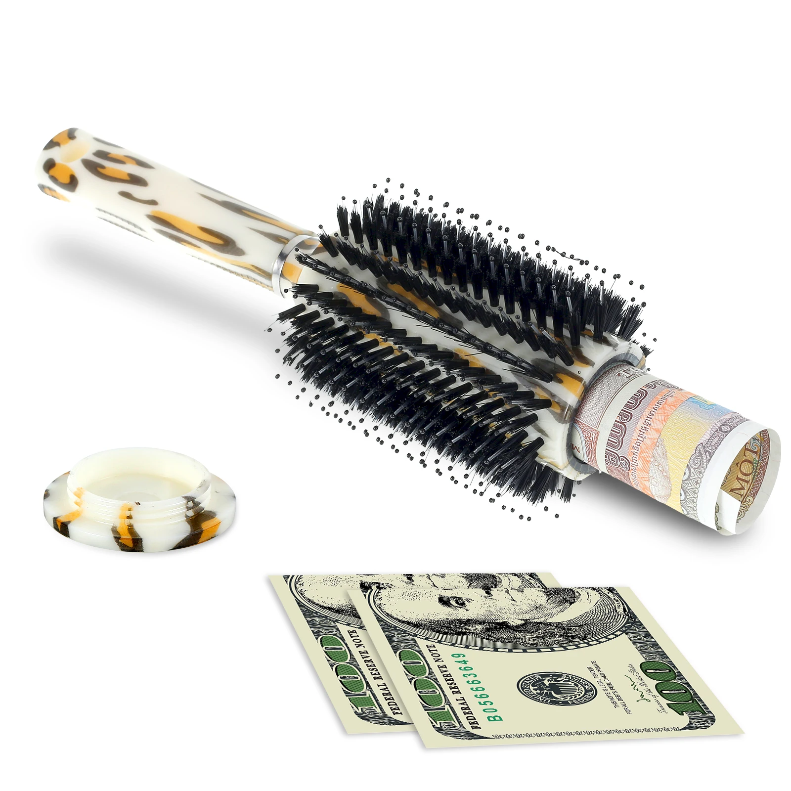 Travel Hair Brush Secret Hidden Diversion Safe Travel Safe Round Brush Safe Brush with Removable Lid Holds 30 Sheets of Rolled