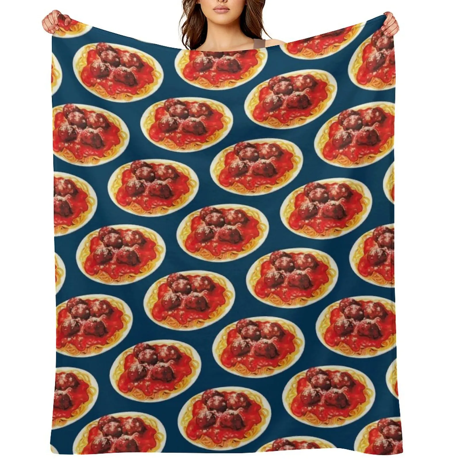 

Spaghetti & Meatballs Pattern - Blue Throw Blanket christmas gifts Single Luxury Designer Decorative Sofa Blankets