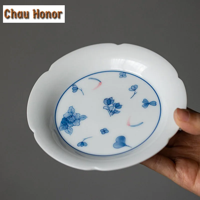 Boutique Pure Handpainted Love Of Butterfly Art Ceramic Tea Trays Zisha Pot Bearing Holder Plates For Snack Support Tea Ceremony view 3