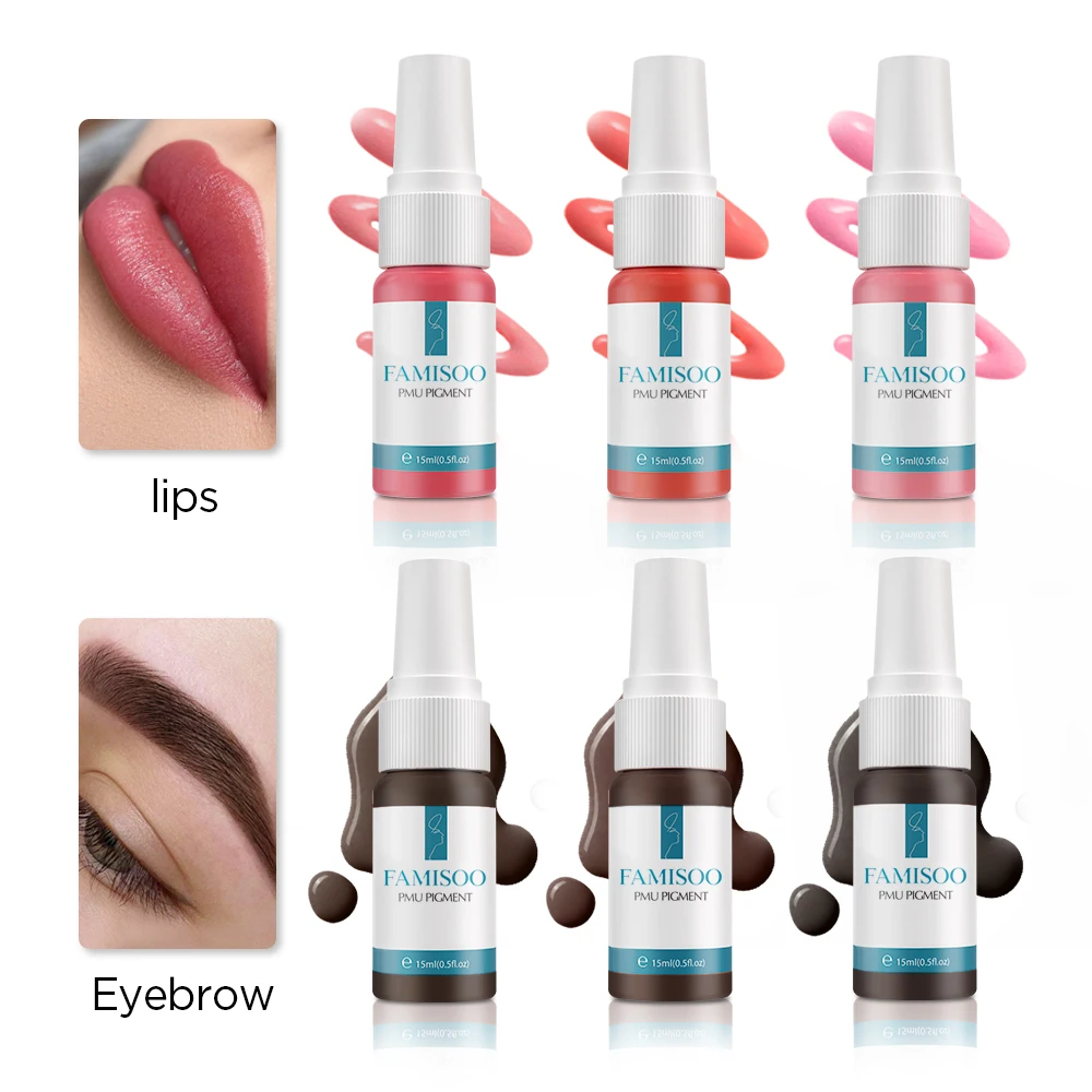 FAMISOO 15ML Best Sell 17 Colors Lip Tattoo Ink for Semi Permanent Makeup Nano Eyebrows Microblading Pigment Tattoo Supplies