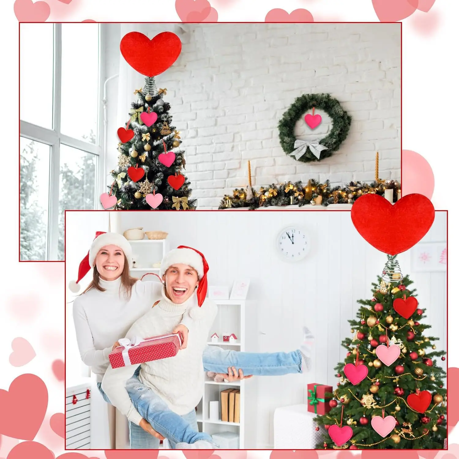 17 pezzi Topper per albero di San Valentino Amore Cuore rosso Ornamento per albero di Natale Decorazione pendente personalizzata Cima dell'albero Atmosfera domestica Puntelli