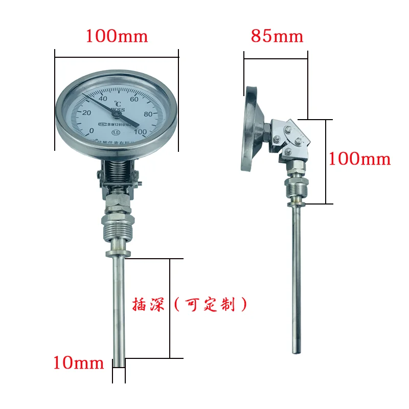 Stainless steel 304 bimetallic thermometer universal type WSS-481 industrial temperature gauge pipeline image 3