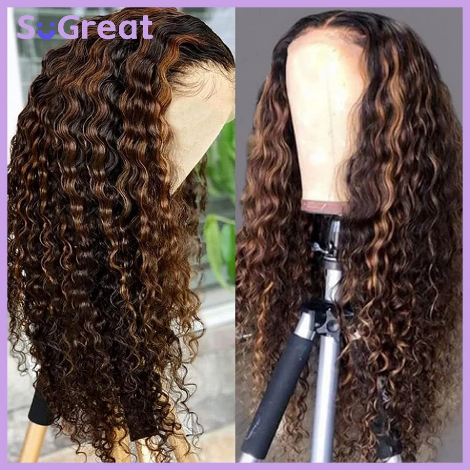 

Парик из натуральных волос 1B/30 Highlight Ombre 5X5 без клея, с предварительно выщипанными и предварительно обрезанными кончиками, глубокие кудри, 13x6 13X4 HD Lace Frontal Wig для женщин