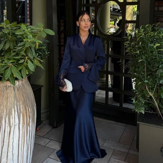 Hochwertige, maßgeschneiderte, bodenlange, volle Ärmel, A-Linie, Vestidos für Damen, Invitada-Robe, für Hochzeit, Invité
