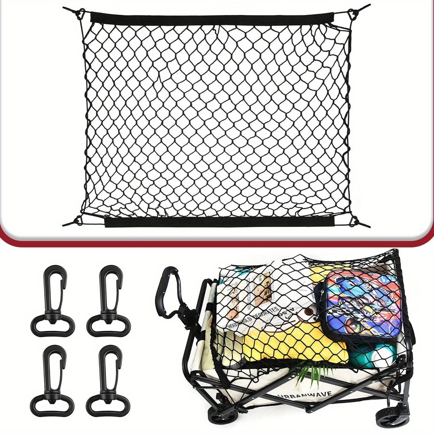 

Universal Rear Cargo Organizer Storage Car Trunk Elastic Mesh Net Holder with Hooks