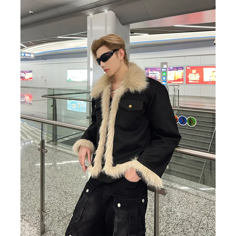 

Olschool Thiened Lamb Velvet Jaet Men's Autumn Winter Furry Workwear Sle Quilted Cotton Coat Warm Casual Outerwear