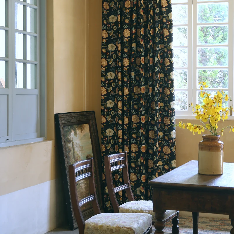 Retro Pastoral American Polyester Cotton Printed Blackout Curtains for Customized Living Room Bedroom Balcony Partition Curtains