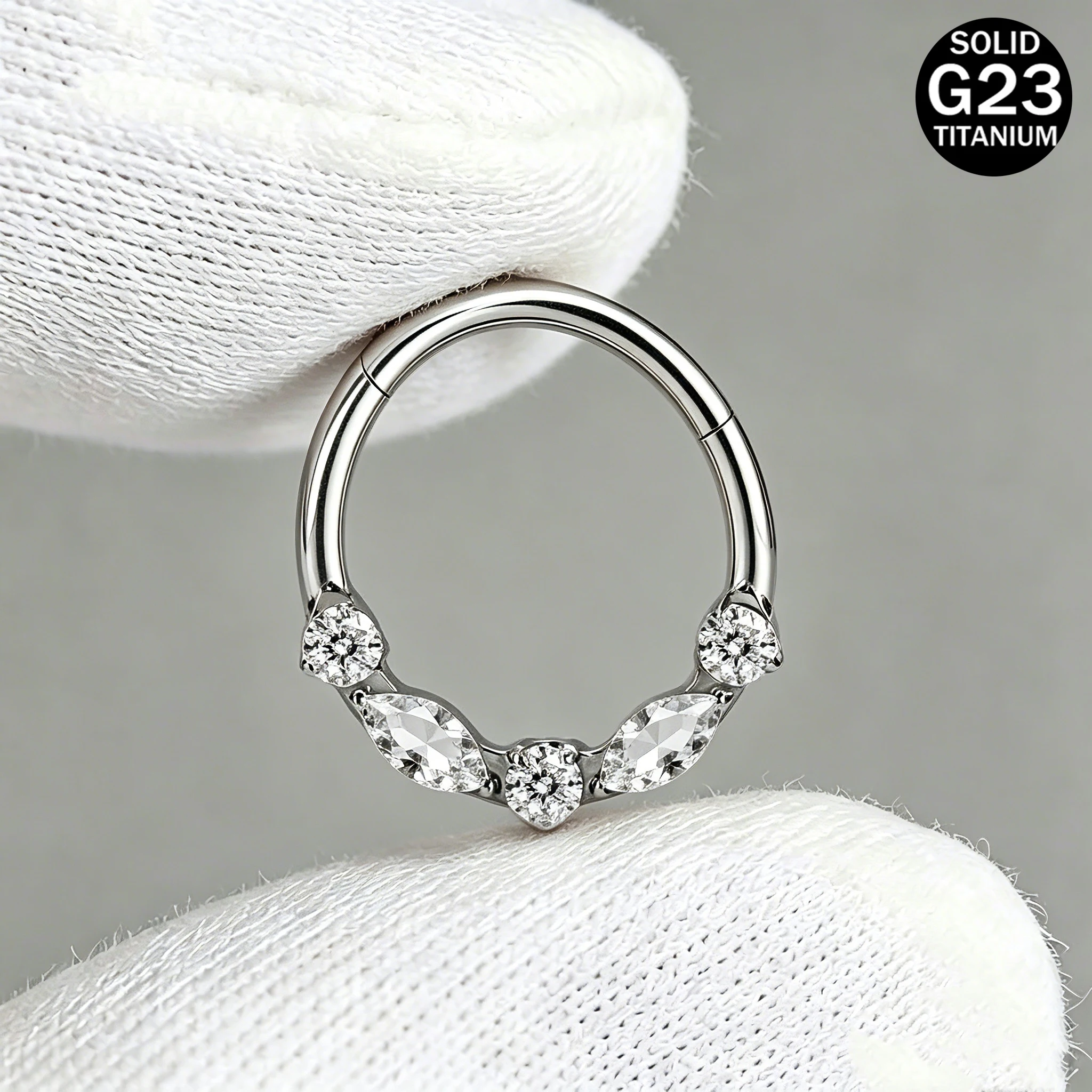 Body Jewelry Jewelry Box - Titanium Horse-Eye-Shape Clicker Hoop Cubic Zirconia