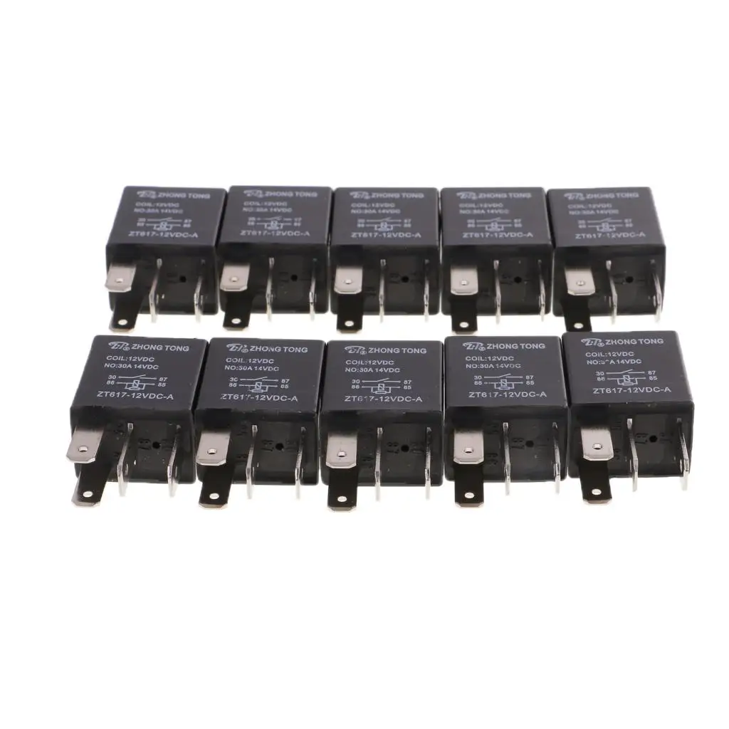 10 Pieces Automotive Car 12V 4-Pin 30 Amp Relay Kit for Fuel Pump Light Horn