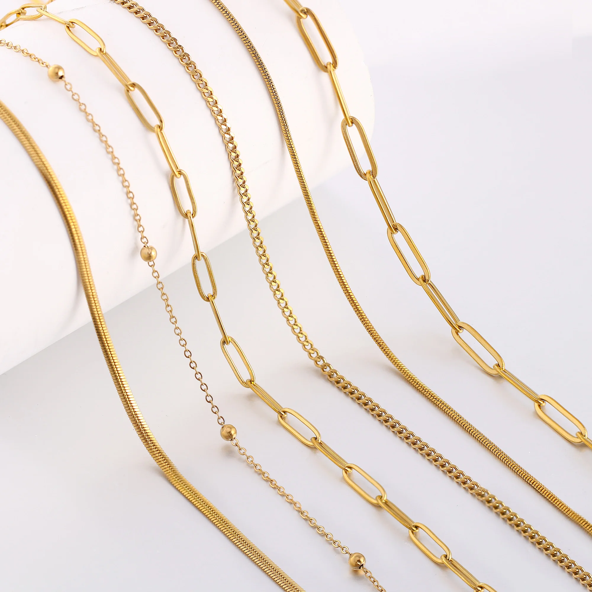 5 sztuk/partia koralik ze stali nierdzewnej liny ogniwo/cuban/slip linki wąż łańcuszek naszyjnik Diy kobiety biżuteria 18K złoty kolor łańcuszki na szyję