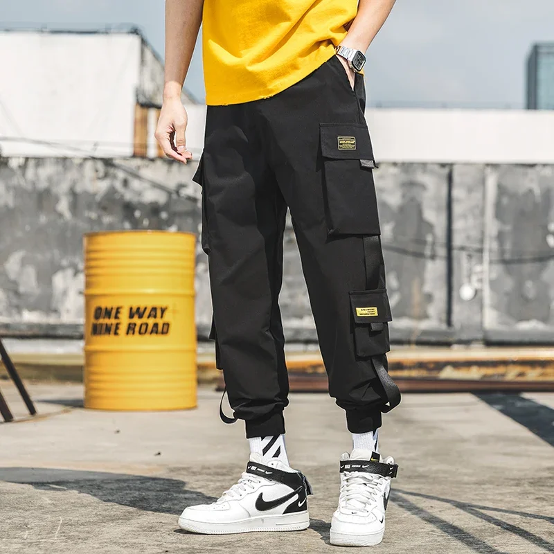 Pantalones Cargo de estilo Hip Hop para hombre, pantalones bombachos con cintas y múltiples bolsillos, ropa de calle informal, S-5XL, novedad de 2024