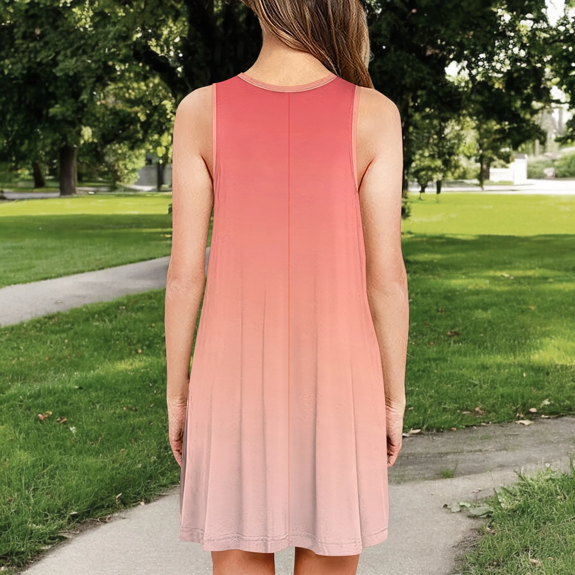 ผู้หญิงฤดูร้อนเสื้อยืด Midi ชุดเดรสแขนกุดชายหาดสีทึบชุด Tunic Swing Casual หลวม Sundress พร้อมกระเป๋า