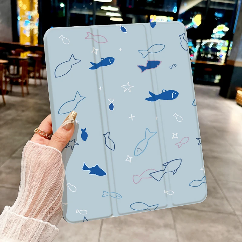 

Cute blue little fish case for iPad pro 10/11-Inch 2020/6th/7th /8th /Air 3rd/Air 4th/9th gen/Air 5th Gen 2022/Air 11