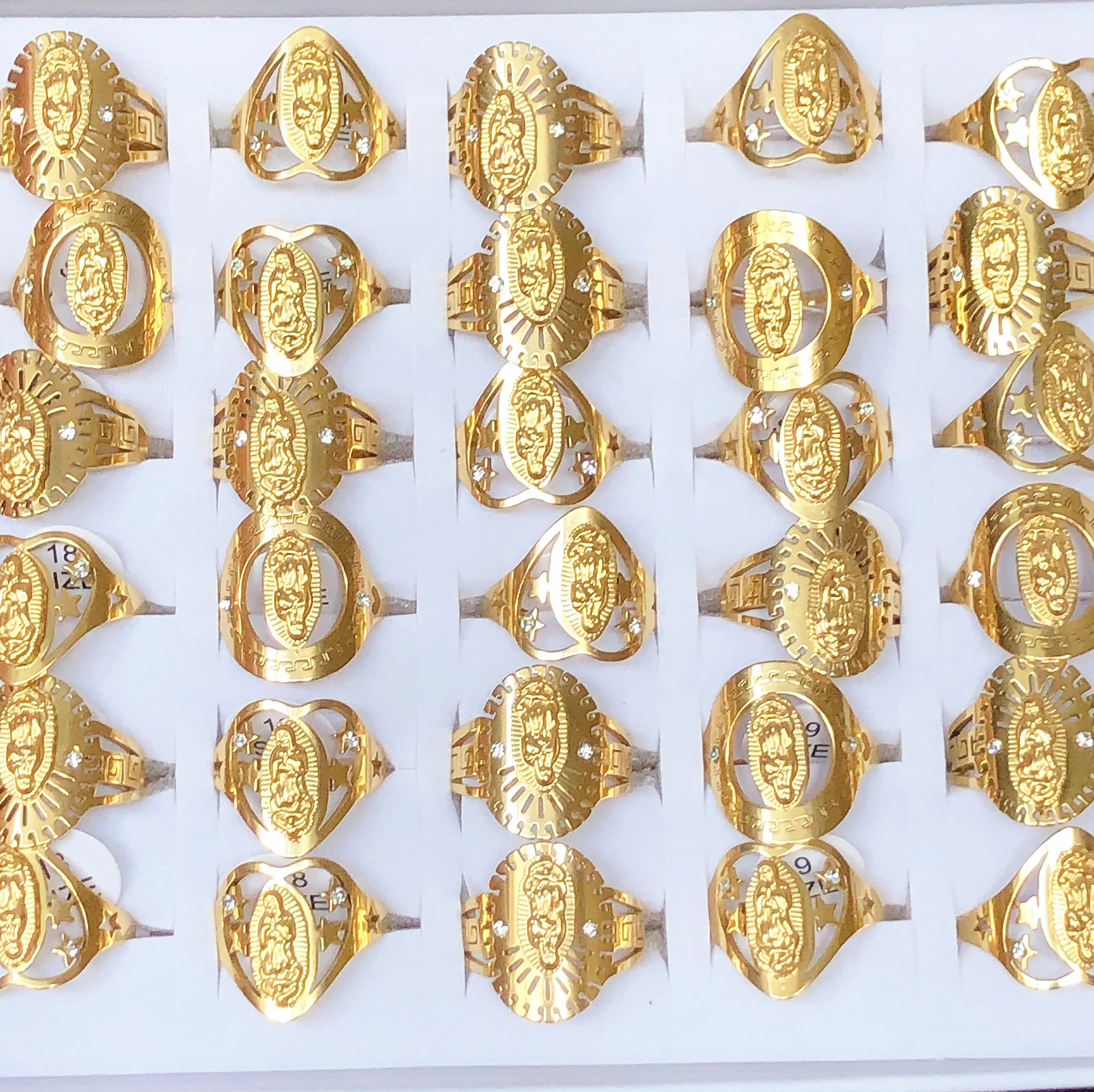 الجملة 36Pcs/lot الكاثوليكية مريم العذراء تصميم حجر الراين الفولاذ المقاوم للصدأ خاتم بوتيك ديني مجوهرات هدية