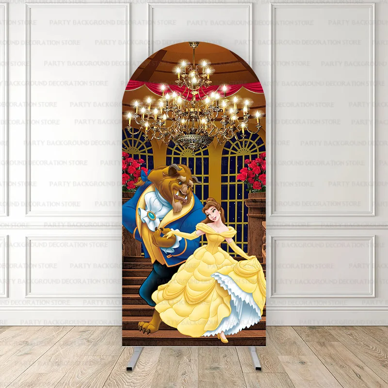 Disney Princess  Belle Beauty and the Beast Arch Baby Shower Backdrop Cartoon Castle Birthday Party Photography Background Decor