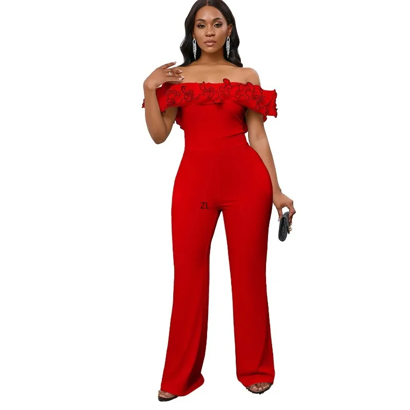 African Clothes for Women Autumn Elegant Short Sleeve Polyester White Red Yellow Party Evening Long Jumpsuit Africa Clothing