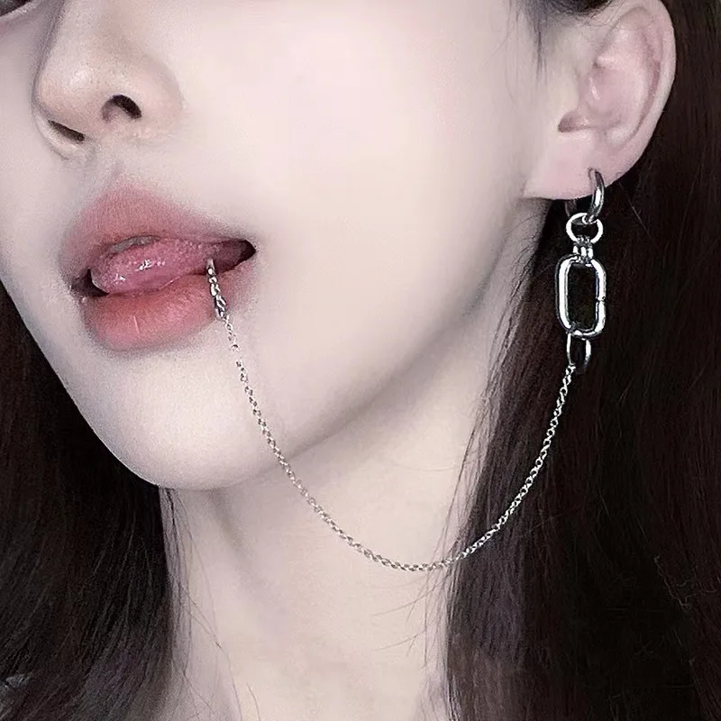 1 set Fake Piercing Lip Clip Earring Anime NANA Okazaki Shinichi Cosplay Punk Chain Linked Earrings Hinged Lip Ring Accessories