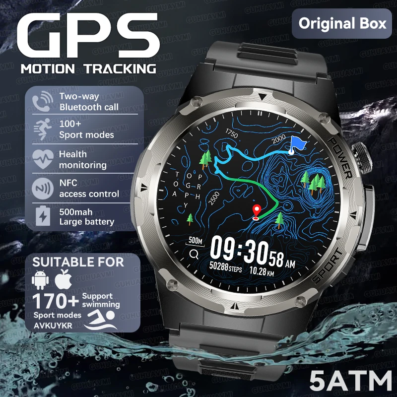 

2025 НОВЫЕ Смарт-часы для военных видов спорта на открытом воздухе, мужские GPS-трекеры, 5 АТМ, водонепроницаемые, NFC, УФ-инфракрасный лазер, умные часы для мониторинга здоровья