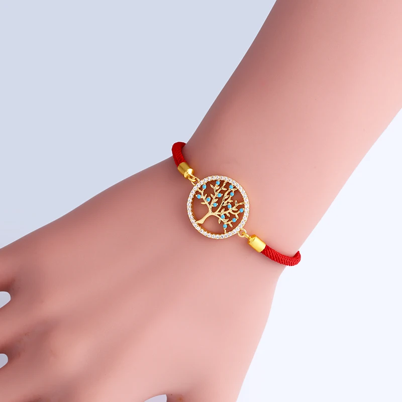 FLOLA Handmade Black String Tree of Life Bracelets for Women Adjustable Rope Bracelets Lucky Jewelry Braided gifts brta67