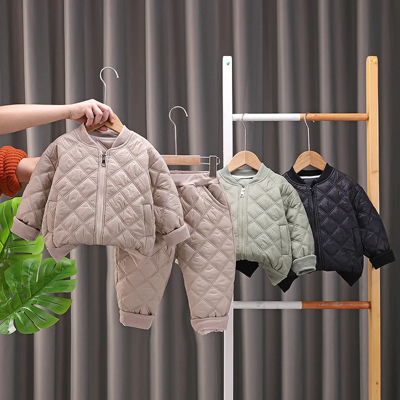 New Autumn Winter Baby Boys Clothes Children Thicken Thick Warm Jacket Pants 2Pcs/Set Infant Girls Clothing Suit Kids Tracksuits