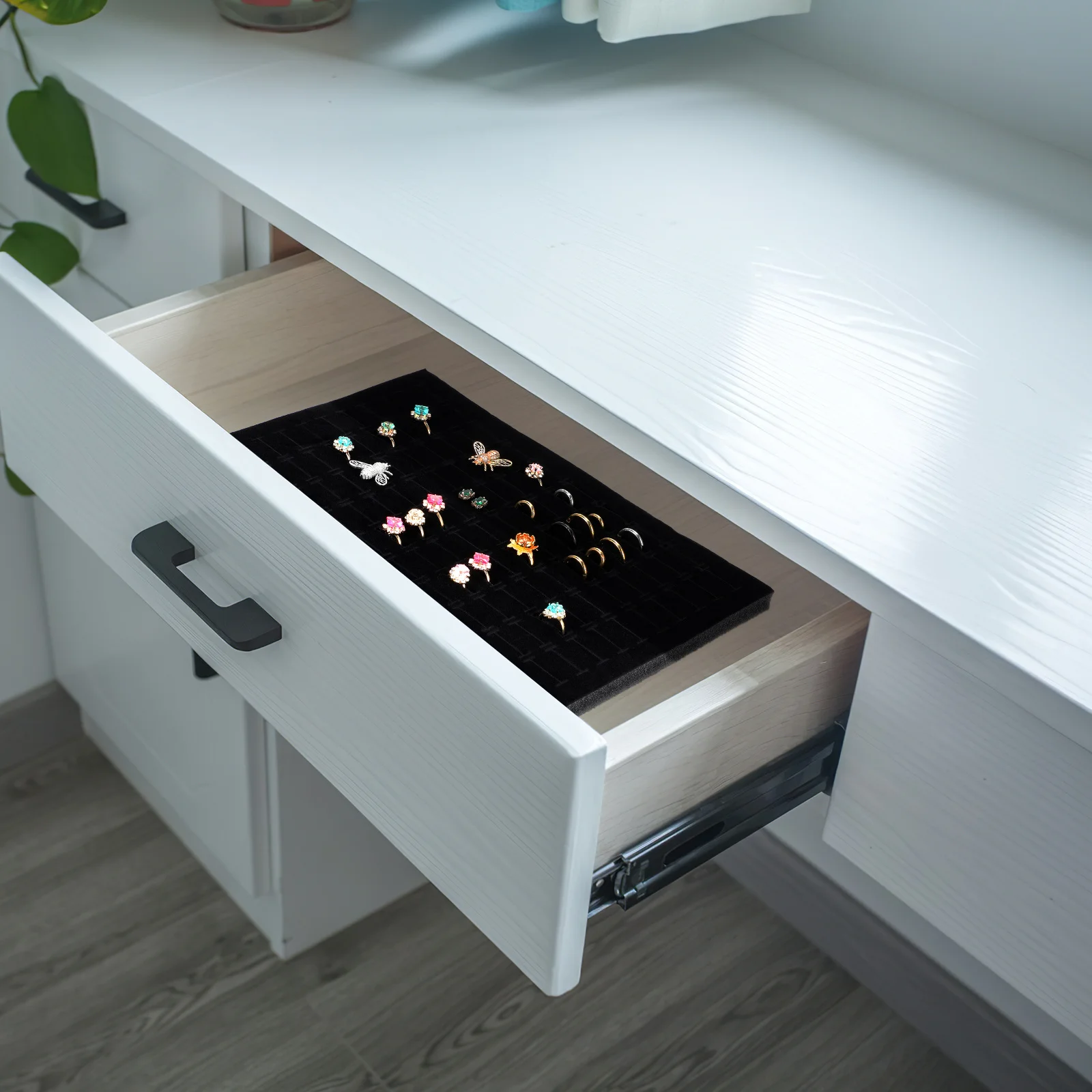 

Jewelry Display Mat 4pcs Black Sponge Insert for Earrings Rings Case Foam Holder DIY Organizer Tray Liner Supplies Insert Pad