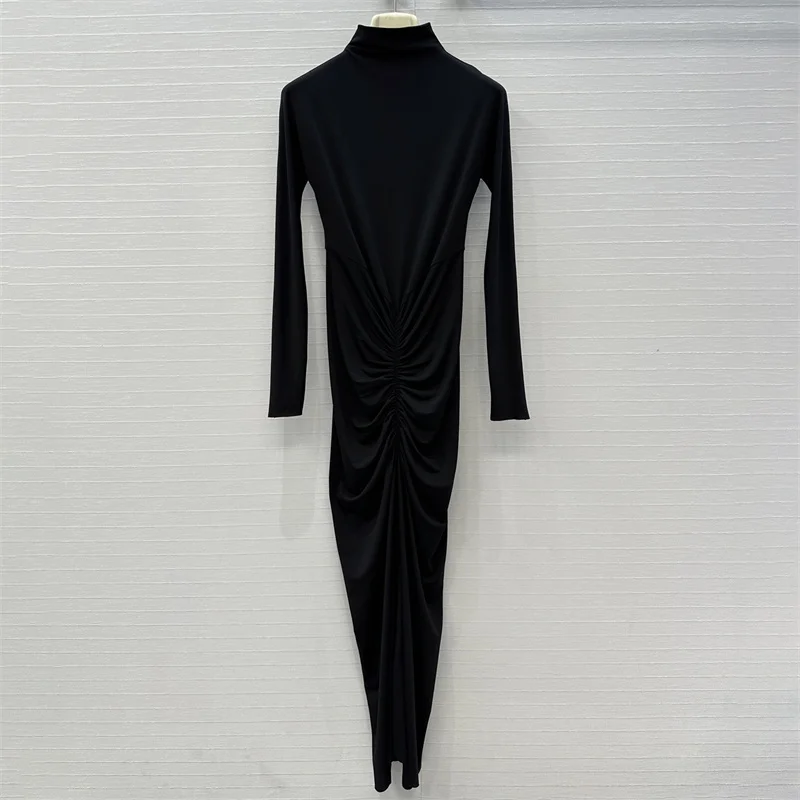 

Womens dresses New elastic slim long dresses for autumn 2025 Half high neck pleated dress Elegant party dresses Evening dresses