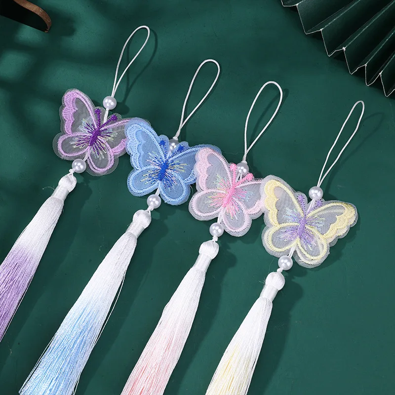Pearl Embroidery Butterfly Tassel, Creative Chinese Style Hanfu Horse Dress Waist Hanging Accessories Handmade Car Hanging Ears