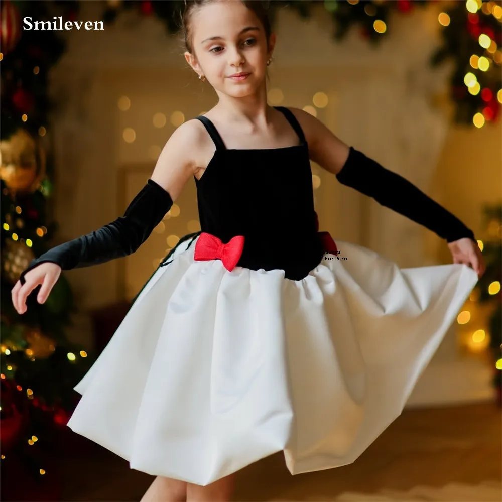 

Smileven Атласные платья для девочек-цветочниц Черно-белые рождественские вечерние платья Vestidos para niñas по индивидуальному заказу