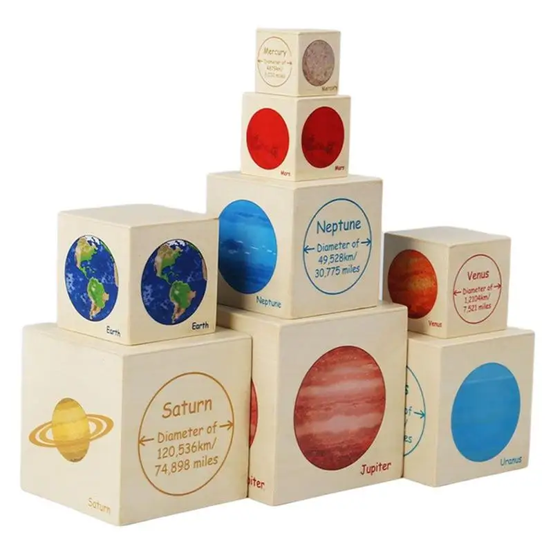 Montessori Wooden Solar System Planets Jigsaw Puzzle Toys Planets Children Early Education Board Game Set Kids Birthday Gifts