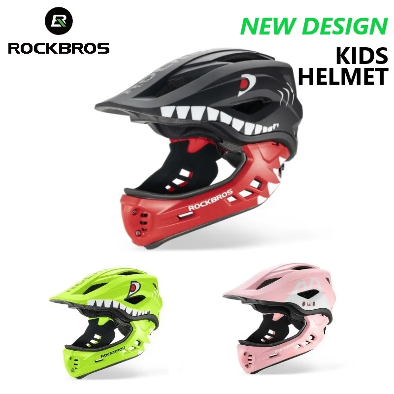 ROCKBROS Kid Bike Helmet with Detachable Face Shield High-density EPS Foam PC Shell Safety Helmet for Cycling Scooter Skateboard