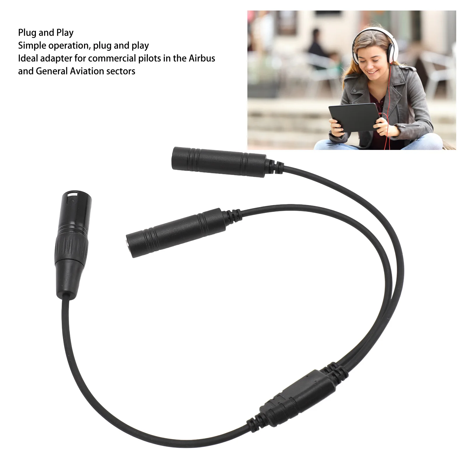 Aviation Headset Adapter Stable Performance Plug and Play Aviation Headphone Cable  for Most Of Aviation Headsets