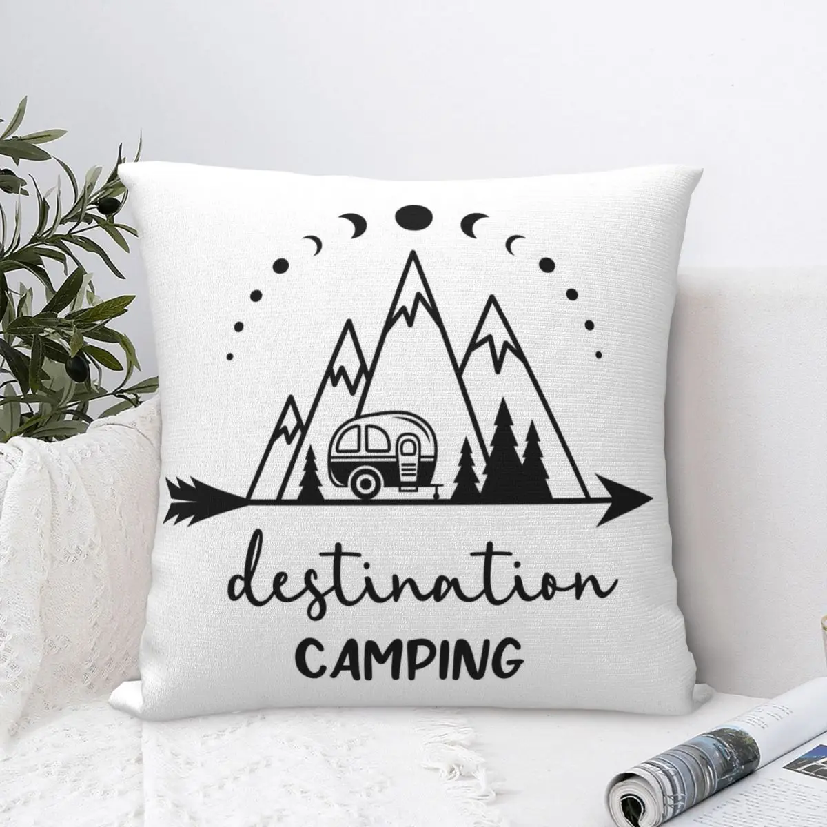 Destination Camping Camp Trailer Pillow Cases Mountains Sun Moon Cushion Covers Awesome Zippered Decorative Pillowcase for Seat