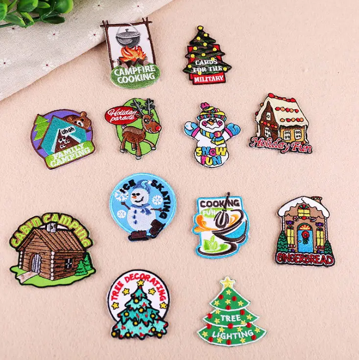 10 Pcs Embroidered Patch Birthday Christmas Badges Iron On Cartoon Motif Applique Kids Adult Clothes Accessory Bakery Packagin