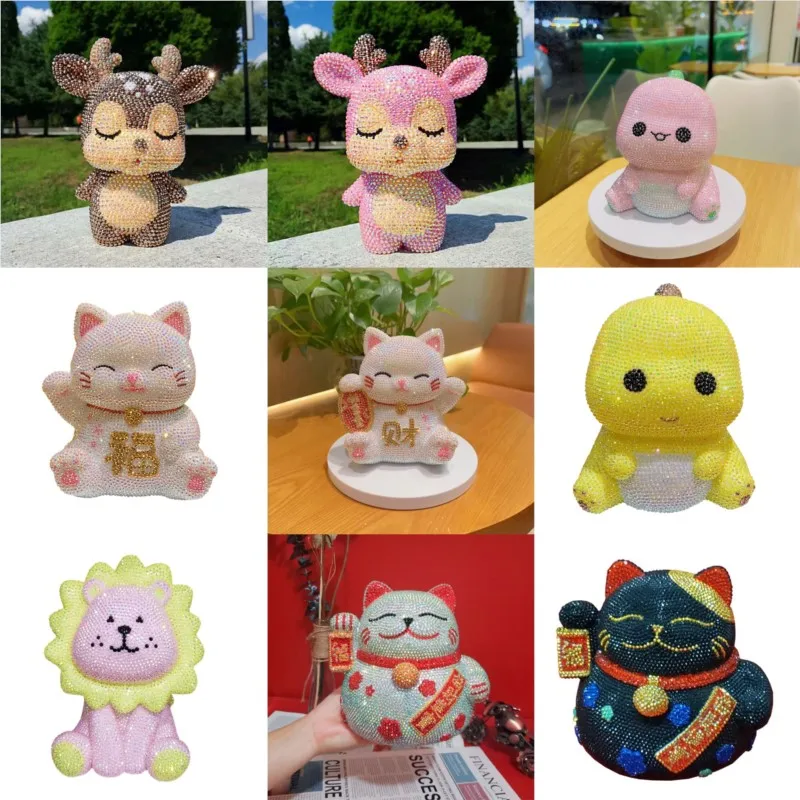 

Blinged Rhinestone Coin Deposit Jar DIY Handmade Statue Mosaic Piggy Bank Cross Stitch Home Decorative Kids Birthday Gift