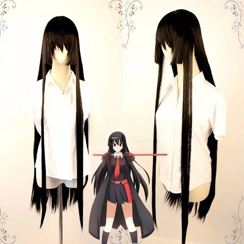 Peluca Akame resistente al calor de alta calidad de 100cm, pelucas de Cosplay de Anime Akame ga Kill, pelucas de pelo sintético negro largo