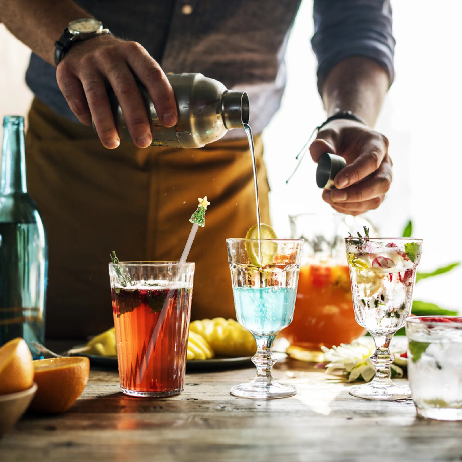 

Christmas Tree Glass Cocktail Stir Sticks Long Handle Drink Mixer Coffee Juice Bar Festive Accessory Beach Party Stirrers