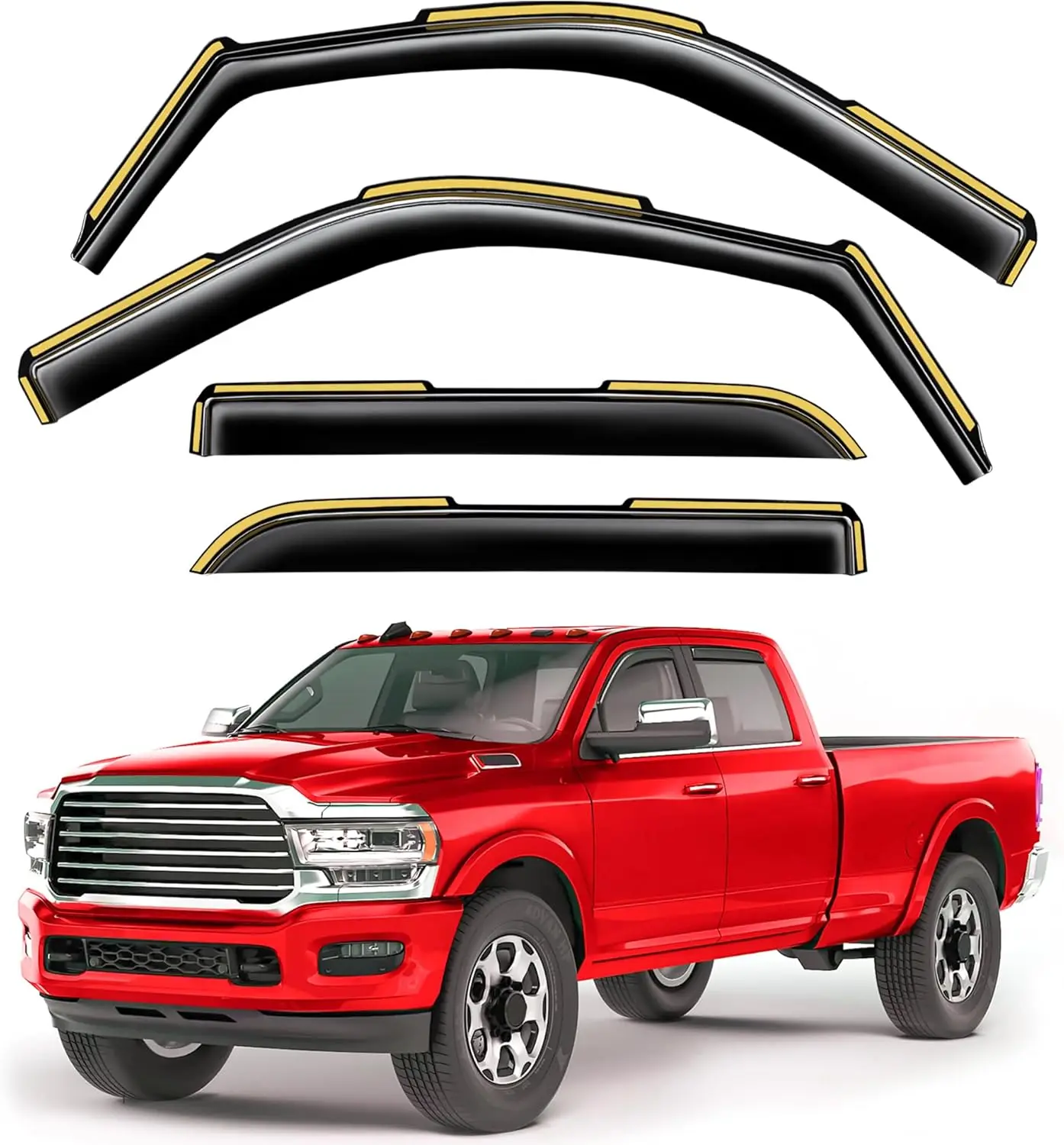 

Внутренние ветровики для окон Dodge RAM Trucks 2019-2026 Crew Cab, прочные дефлекторы-козырьки, аксессуары для автомобиля - 4 шт.