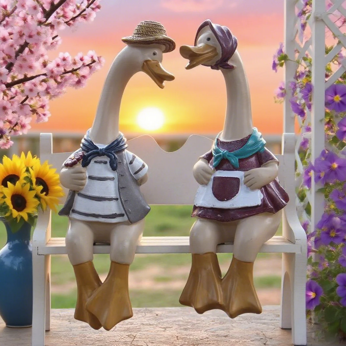 

Cartoon Couple Duck Statues Creative Home Bedroom Living Room Garden Resin Craft Ornaments Home Outdoor Garden Decoration