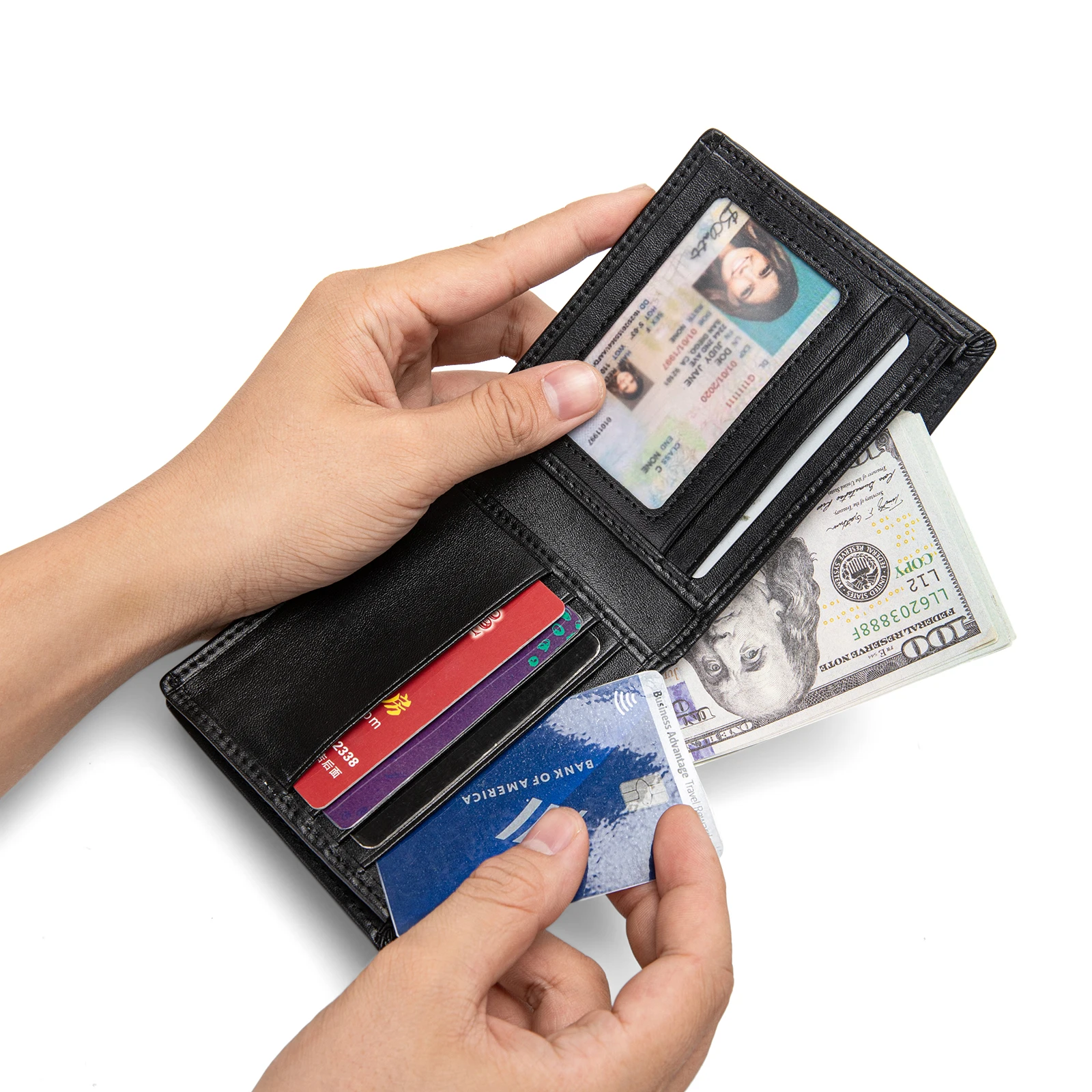 Mens Bifold Wallet Soft Genuine Leather Black Western Secure and Durable Extra Capacity Billfold with Credit Cards slot for gift