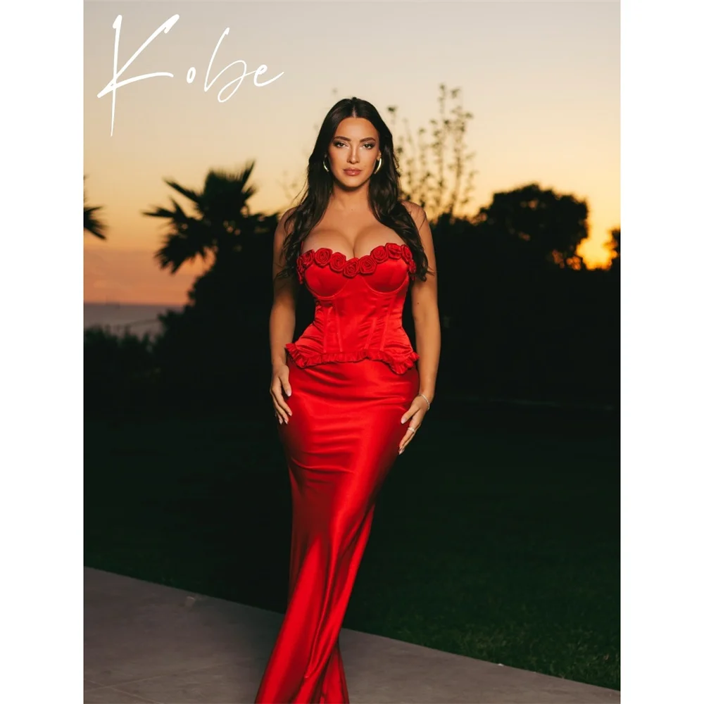 

Kobe Red Mermaid Prom Dresses 2025 Strapless Sleeveless Customized فساتين سهرات Floor-Length Sexy vestido de gala noche mujer