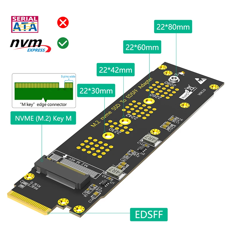 بطاقة توسعة لشاسيه خادم 1U ، مفتاح M.2 NVME M لمحول EDSFF E1.S ، PCIe من من من ، دعم من من من ، من أجل