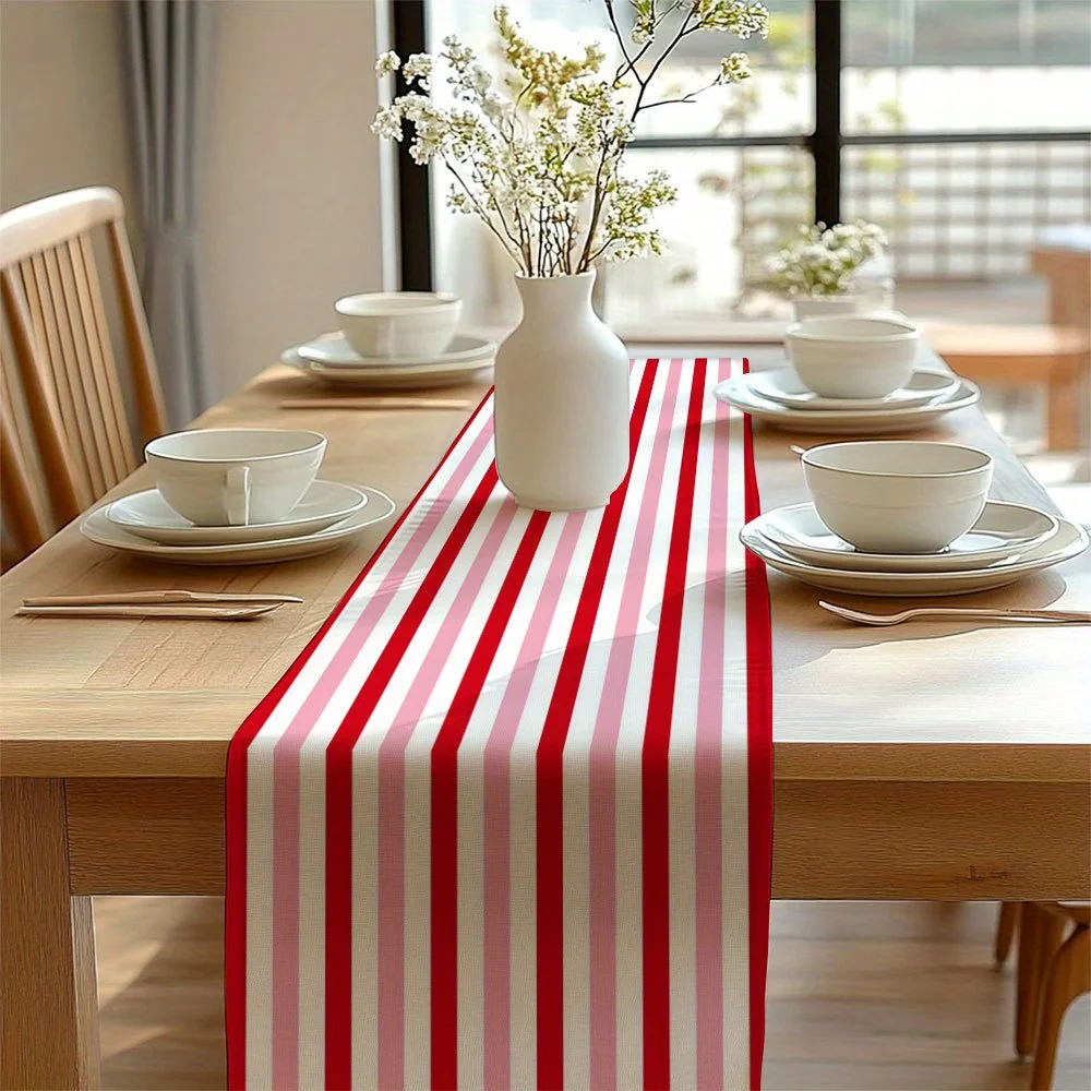 Merry Christmas Red Pink Beige Striped Linen Table Runner Party Decor Winter Kitchen Dining Table Runners Christmas Decorations