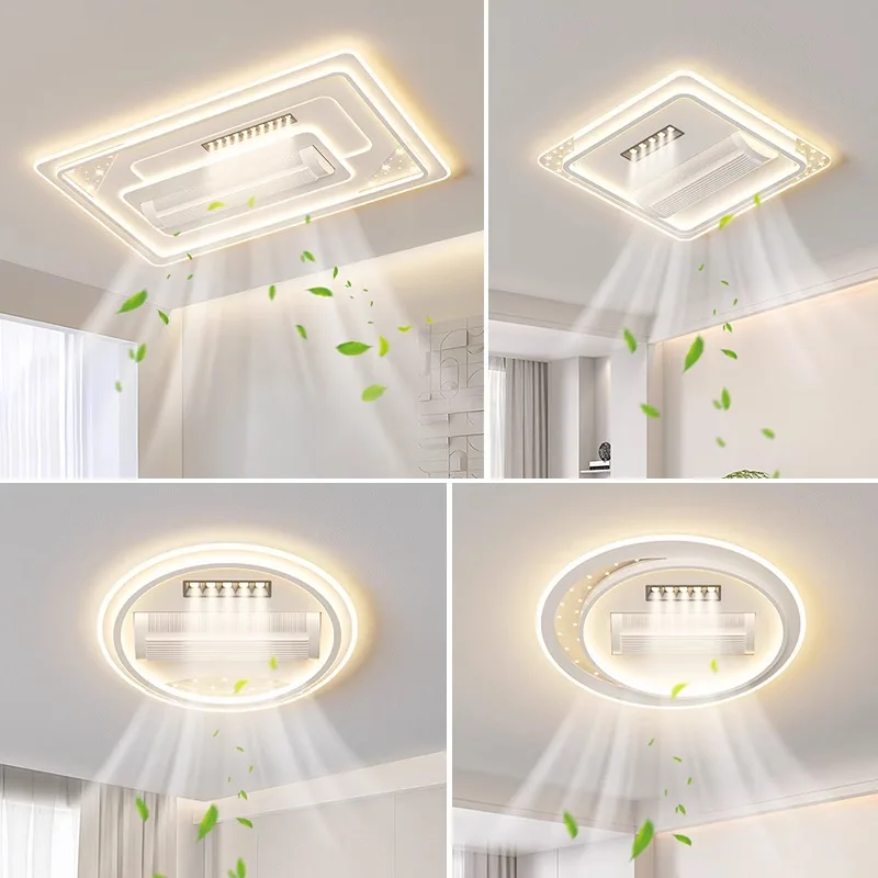 Cream Style Leafless Ceiling Fan Lights Living Room Restaurant Kitchen Cafes 110V Voice Control Indoor Ceiling Fan Lamps Fixture