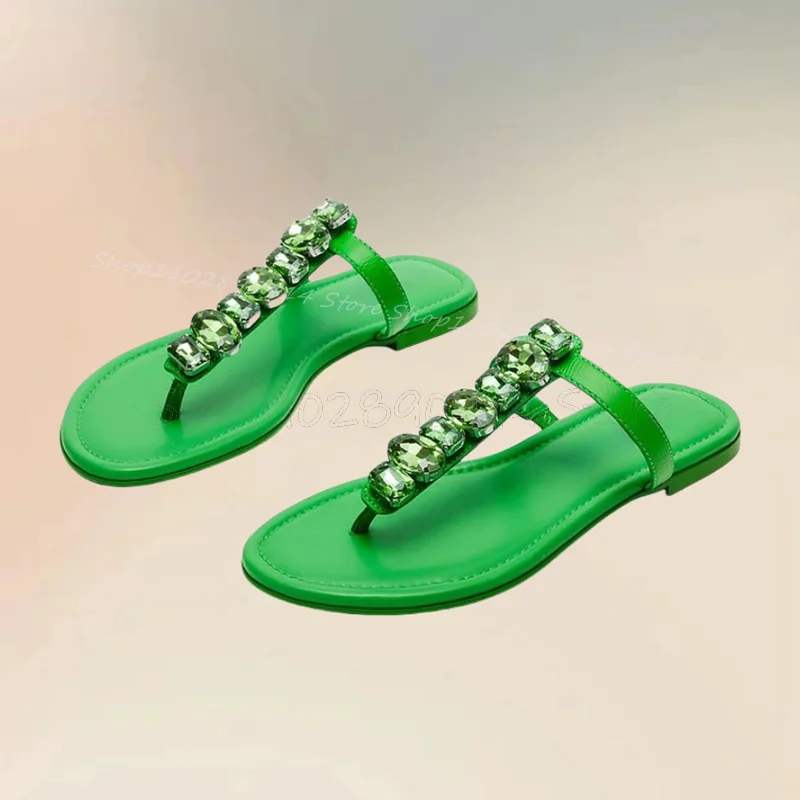 Green Crystal Decor Flip Flop Slippers Slip On Women Shoes Low Top Fashion Party Feast Banquet Outdoors 2024 Zapatos Para Mujere