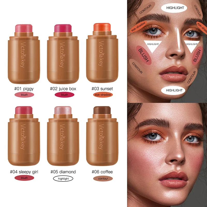 6 colores bolsillo rubor maquillaje en barra cosméticos de belleza rubor crema lápiz labial mejilla Color fácil de aplicar