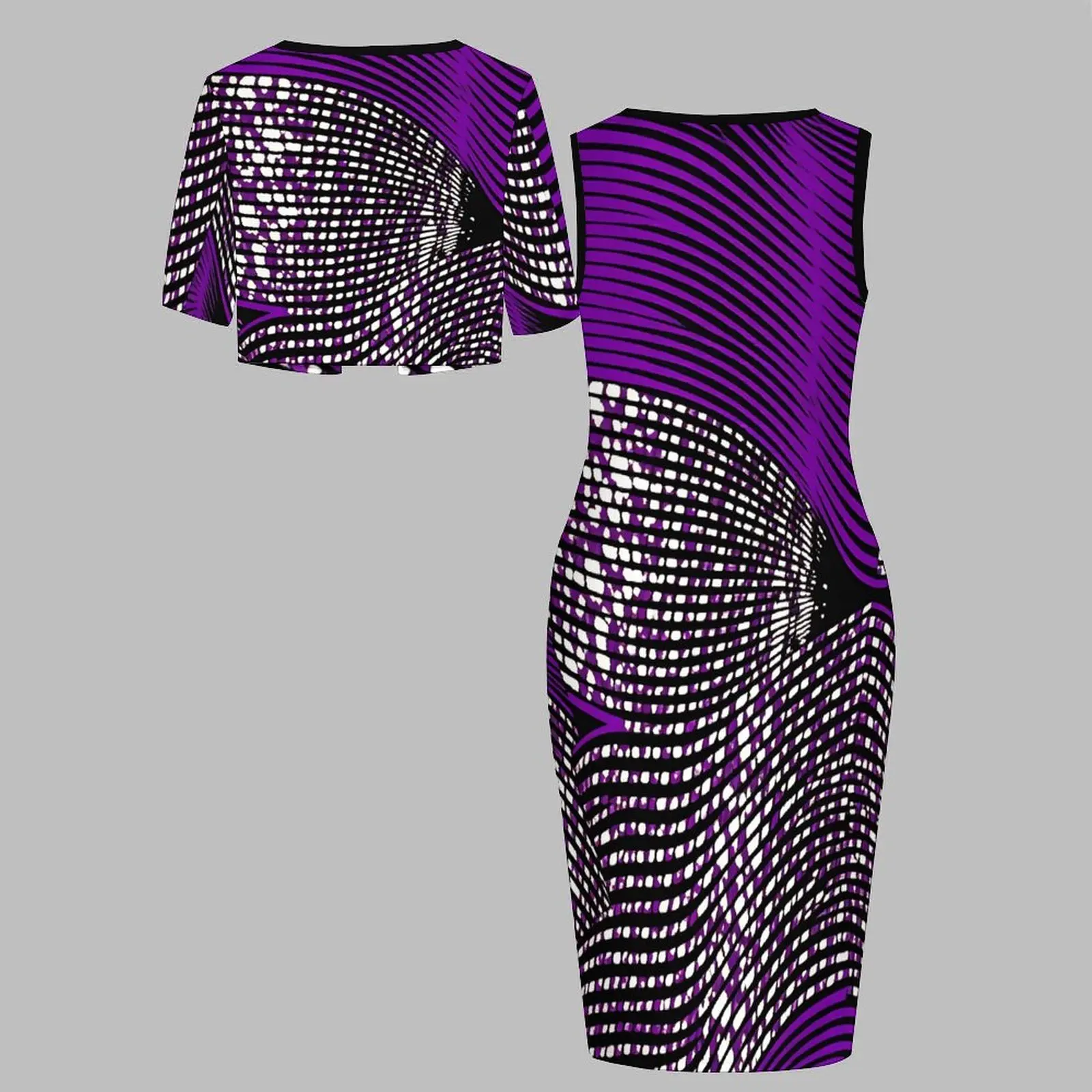 Plus Size Women's Suit Fashion Top Printed Vest Dress Elegant Wedding Guest Attire Round-neck Two-piece Set Short-sleeved Coat